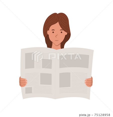 Young woman reading a newspaper vector illustration isolated on white background Young woman reading a newspaper vector illustration isolated on white background 75128958