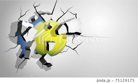 tennis ball punched through the wall and breaks into shards, cracks on wall. Inflicting heavy damage. Vector tennis ball punched through the wall and breaks into shards, cracks on wall. Inflicting heavy damage. Vector 75129175