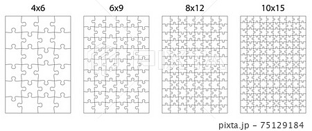 template for puzzle pieces of different difficulty levels for overlaying an image. Children educational games. Black and white vector 75129184