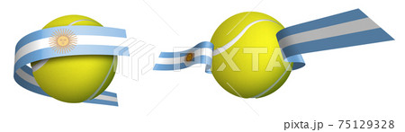 sports tennis ball in ribbons with colors Argentina flag. Isolated vector on white background 75129328