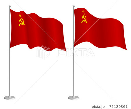 Soviet Union flag, USSR on flagpole waving in wind. Holiday design element. Checkpoint for map symbols. Isolated vector on white background