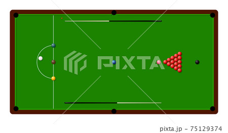 Snooker billiard table with lines and balls. Sports design element. Snooker competition. Vector 75129374
