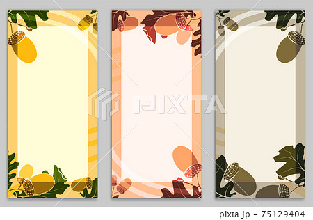 Set of Thanksgiving cards with oak leaves and acorns. Set of abstract templates for greeting cards, banners, brochures. Vector 75129404