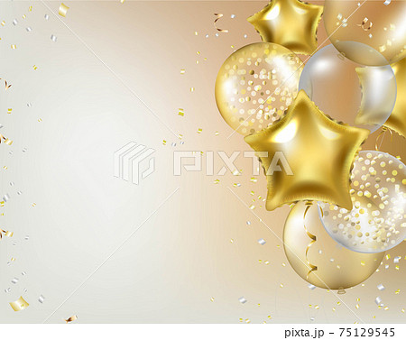 Border With Golden Balloons And Confetti 75129545