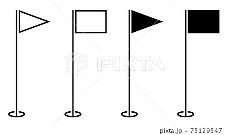 set of icons, triangular and finishing golf flag on pole. Golf hole on course marked with flag. Active lifestyle. Vector isolated on white background set of icons, triangular and finishing golf flag on pole. Golf hole on course marked with flag. Active lifestyle. Vector isolated on white background 75129547