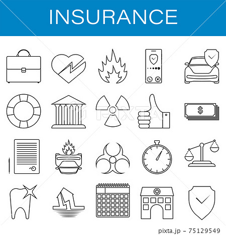 set of icons of life insurance, health, property in linear style. Bank deposit insurance. Vector 75129549