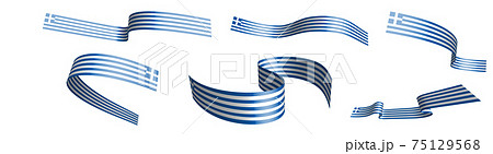 Set of holiday ribbons. Greece flag waving in wind. Separation into lower and upper layers. Design element. Vector on white background