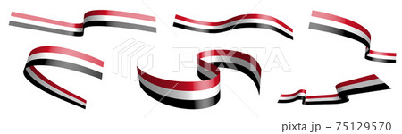 Set of holiday ribbons. Flag of yemen republic waving in wind. Separation into lower and upper layers. Design element. Vector on white background