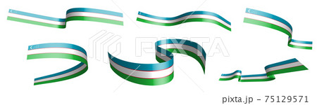 Set of holiday ribbons. Flag of uzbekistan waving in wind. Separation into lower and upper layers. Design element. Vector on white background