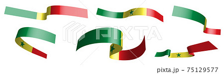Set of holiday ribbons. flag of republic of Senegal waving in wind. Separation into lower and upper layers. Design element. Vector on white background