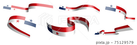 Set of holiday ribbons. Flag of republic of panama waving in wind. Separation into lower and upper layers. Design element. Vector on white background