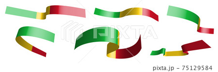 Set of holiday ribbons. flag of Mali waving in wind. Separation into lower and upper layers. Design element. Vector on white background
