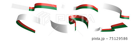 Set of holiday ribbons. Flag of madagascar waving in wind. Separation into lower and upper layers. Design element. Vector on white background