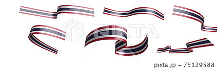 Set of holiday ribbons. flag of Kingdom of Thailand waving in wind. Separation into lower and upper layers. Design element. Vector on white background