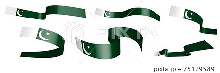 Set of holiday ribbons. Flag of Islamic Republic of Pakistan waving in wind. Separation into lower and upper layers. Design element. Vector on white background