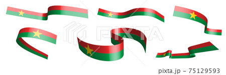 Set of holiday ribbons. Flag of Burkina Faso waving in wind. Separation into lower and upper layers. Design element. Vector on white background