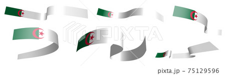 Set of holiday ribbons. Flag of algeria waving in wind. Separation into lower and upper layers. Design element. Vector on white background