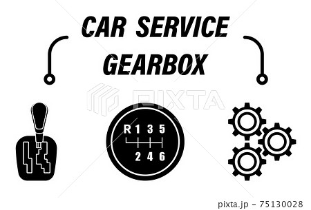 Infographics, car repair service. Car gearbox is mechanical and automatic. Vehicle speed shift lever, gears. Set of vector icons 75130028