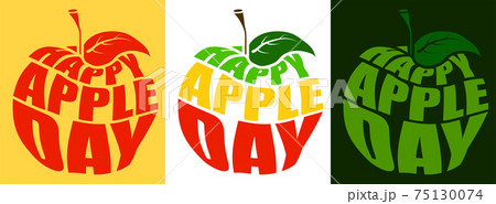 Happy apple day on October 21st. Inscription with name of holiday in form of apple. Element for poster, banner, print. Vector 75130074