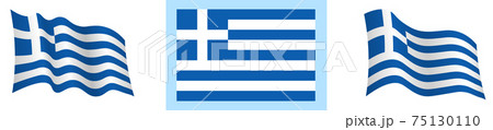 Greece flag in static position and in motion, developing in wind in exact colors and sizes, on white background