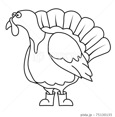 Funny Turkey In A Linear Style For Coloring のイラスト素材