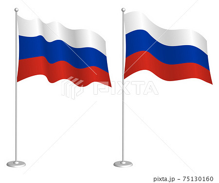 flag of Russia, Russian Federation on flagpole waving in wind. Holiday design element. Checkpoint for map symbols. Isolated vector on white background