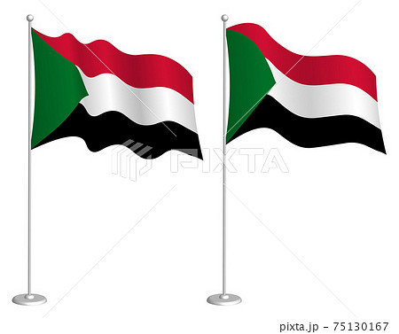 flag of republic of Sudan on flagpole waving in wind. Holiday design element. Checkpoint for map symbols. Isolated vector on white background