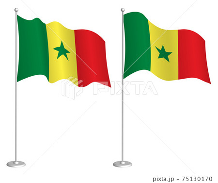 flag of republic of Senegal on flagpole waving in wind. Holiday design element. Checkpoint for map symbols. Isolated vector on white background