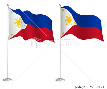 Flag of Republic of Philippines on flagpole waving in wind. Holiday design element. Checkpoint for map symbols. Isolated vector on white background