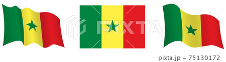 flag of republic of Senegal in static position and in motion, fluttering in wind in exact colors and sizes, on white background