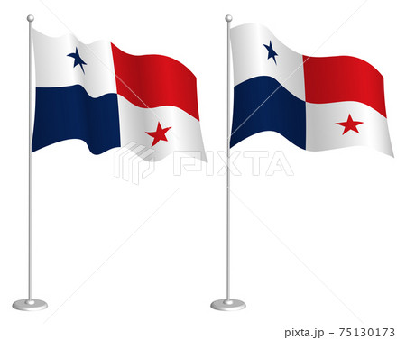flag of republic of panama on flagpole waving in wind. Holiday design element. Checkpoint for map symbols. Isolated vector on white background
