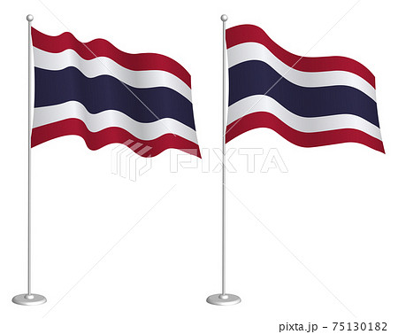 flag of Kingdom of Thailand on flagpole waving in wind. Holiday design element. Checkpoint for map symbols. Isolated vector on white background