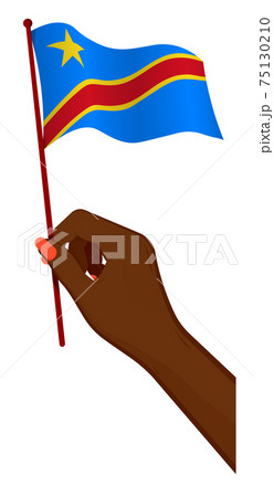 Female hand gently holds small Republic of Congo flag. Holiday design element. Cartoon vector on white background Female hand gently holds small Republic of Congo flag. Holiday design element. Cartoon vector on white background 75130210