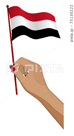 Female hand gently holds small flag of yemen republic. Holiday design element. Cartoon vector on white background 75130222