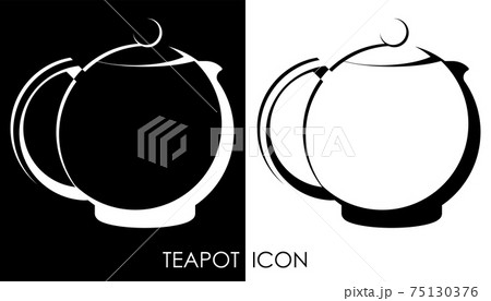 Chinese ceramic teapot icon for tea drinking. Kitchenware, breakfast utensils. Black and white vector 75130376