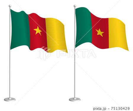 Cameroon flag on flagpole waving in wind. Holiday design element. Checkpoint for map symbols. Isolated vector on white background