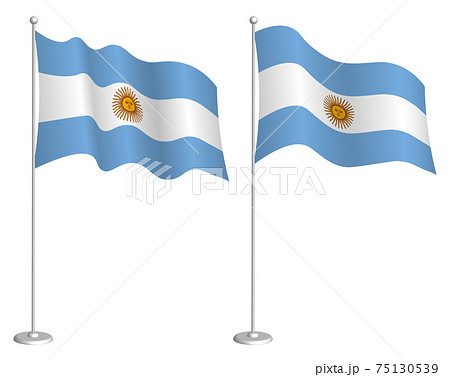 Argentina flag on flagpole waving in wind. Holiday design element. Checkpoint for map symbols. Isolated vector on white background