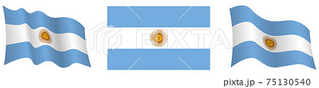 Argentina flag in static position and in motion, fluttering in wind in exact colors and sizes, on white background