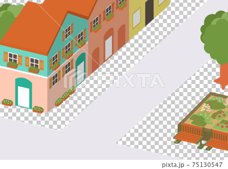 花壇のある街並みの立体イラストのイラスト素材