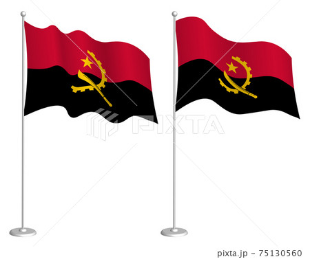 Angola flag on flagpole waving in wind. Holiday design element. Checkpoint for map symbols. Isolated vector on white background