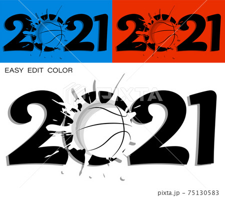 2021 in contrast basketball style with ball and bright blot. Sports design element. Active lifestyle. Vector on white or color background with splashes 2021 in contrast basketball style with ball and bright blot. Sports design element. Active lifestyle. Vector on white or color background with splashes 75130583