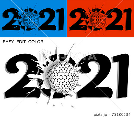 2021 in bright golf style with ball and bright blot. Sports design element. Active lifestyle. Vector on white or color background with splashes 2021 in bright golf style with ball and bright blot. Sports design element. Active lifestyle. Vector on white or color background with splashes 75130584