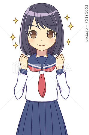 ガッツポーズをするセーラー服の女の子 のイラスト素材