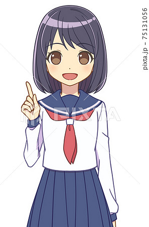 指をさすセーラー服の女の子　 75131056