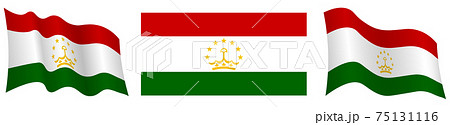 flag of Tajikistan in static position and in motion, fluttering in wind in exact colors and sizes, on white background