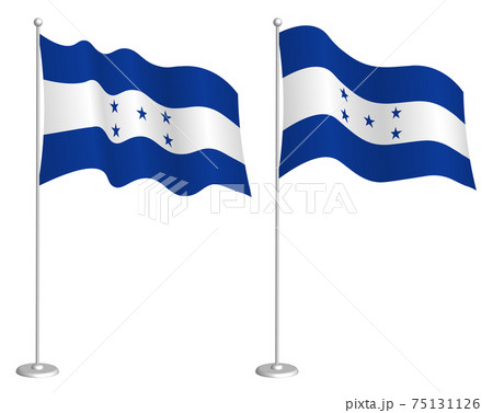flag of republic of honduras on flagpole waving in wind. Holiday design element. Checkpoint for map symbols. Isolated vector on white background