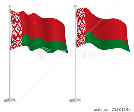 flag of republic of Belarus on flagpole waving in wind. Holiday design element. Checkpoint for map symbols. Isolated vector on white background