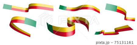 Set of holiday ribbons. Flag of republic of Rwanda waving in wind. Separation into lower and upper layers. Design element. Vector on white background