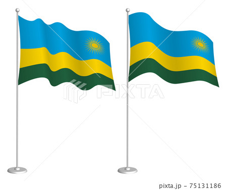flag of republic of Rwanda on flagpole waving in wind. Holiday design element. Checkpoint for map symbols. Isolated vector on white background
