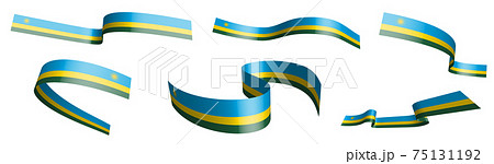 Set of holiday ribbons. Flag of republic of Rwanda waving in wind. Separation into lower and upper layers. Design element. Vector on white background